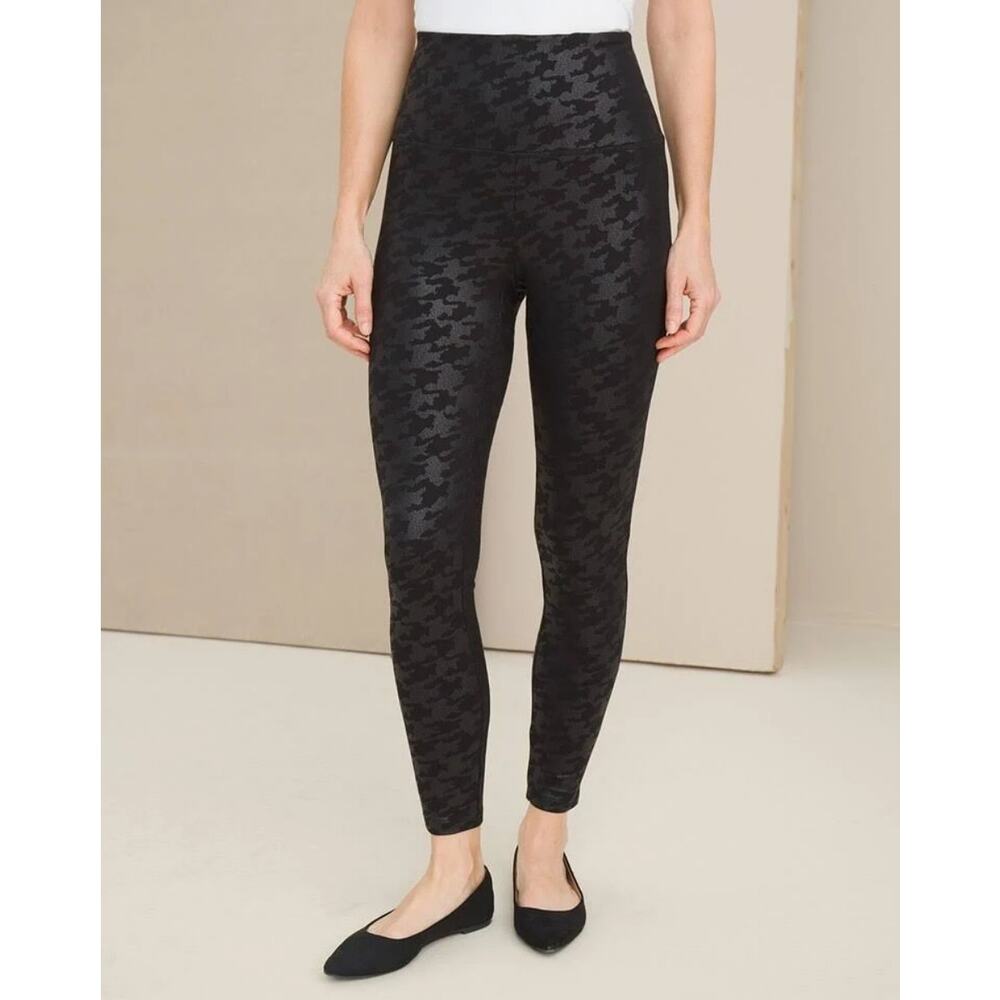 Chicos Zenergy Womens So Slimming Leggings Size Medium Black Houndstooth‎ Foil